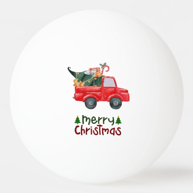 Red truck with Christmas Tree for Ping pong player Ball (Front)