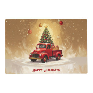 Red Truck with Christmas Tree Paper Placemat