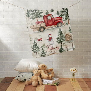 Red Truck with Gifts and Snowman Baby Blanket