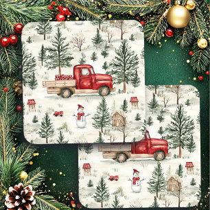 Red Truck with Gifts and Snowman Beverage Coaster