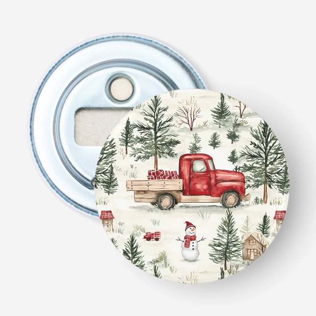 Red Truck with Gifts and Snowman Bottle Opener (Front)