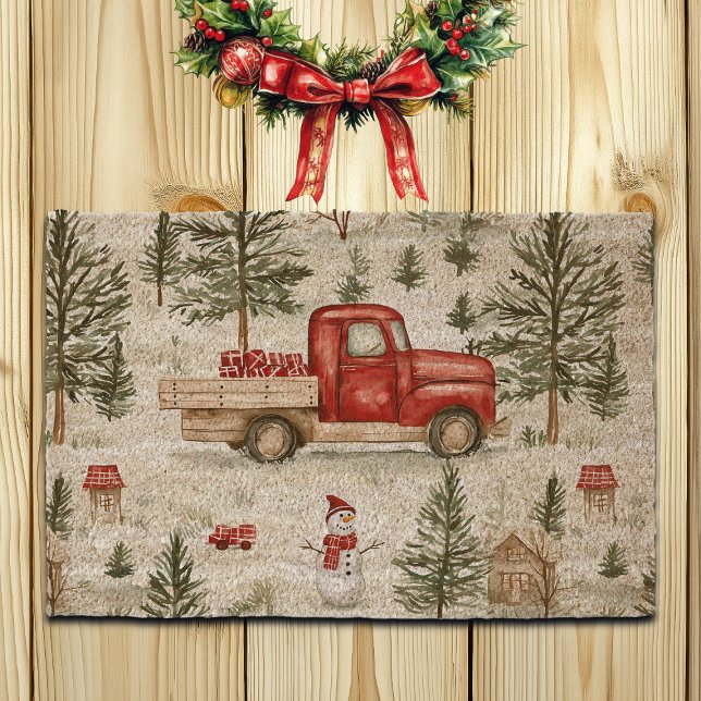 Red Truck with Gifts and Snowman Fiber Doormat (Creator Uploaded)