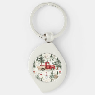 Red Truck with Gifts and Snowman Keychain