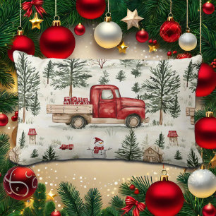 Red Truck with Gifts and Snowman Lumbar Pillow