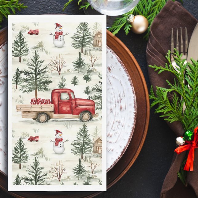 Red Truck with Gifts and Snowman Paper Guest Towels (Creator Uploaded)