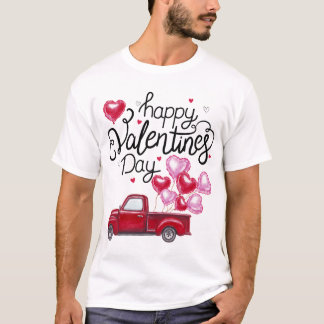 Red Truck With Hearts Happy Valentine'S Day Gifts T-Shirt