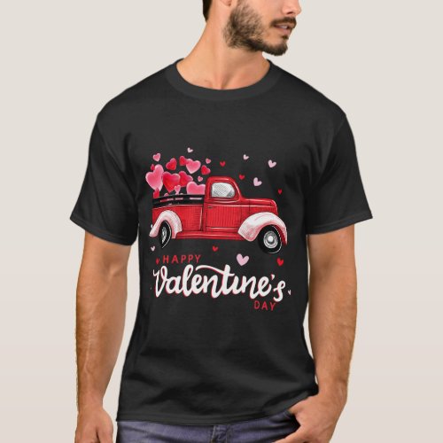 Red Truck With Hearts Happy Valentines Day T_Shirt