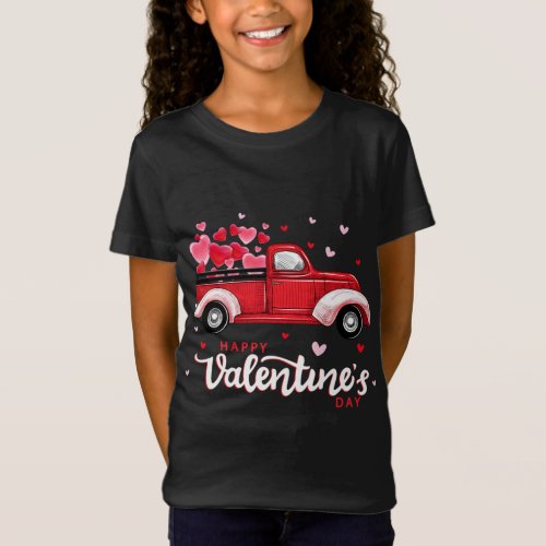 Red Truck With Hearts Happy Valentines Day T_Shirt