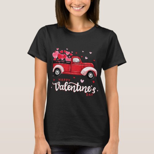 Red Truck With Hearts Happy Valentines Day T_Shirt