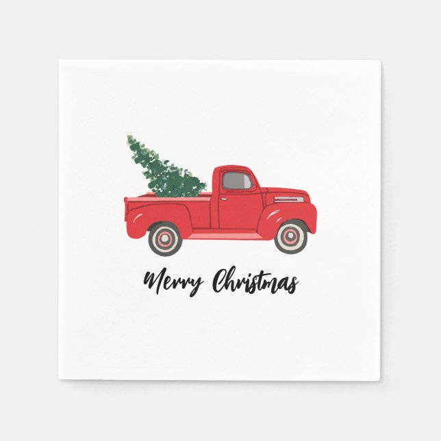 Red Truck with tree Art Painting Napkins (Front)