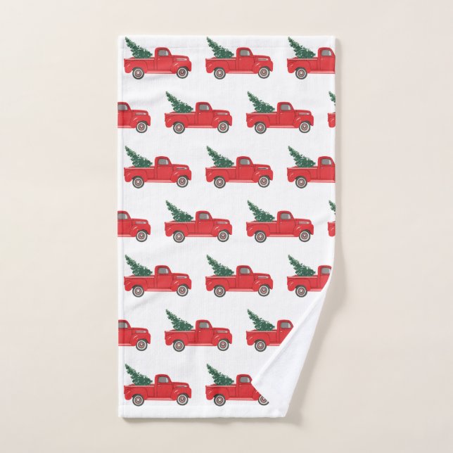 Red Truck with Tree Pattern Bath Towel Set (Hand Towel)