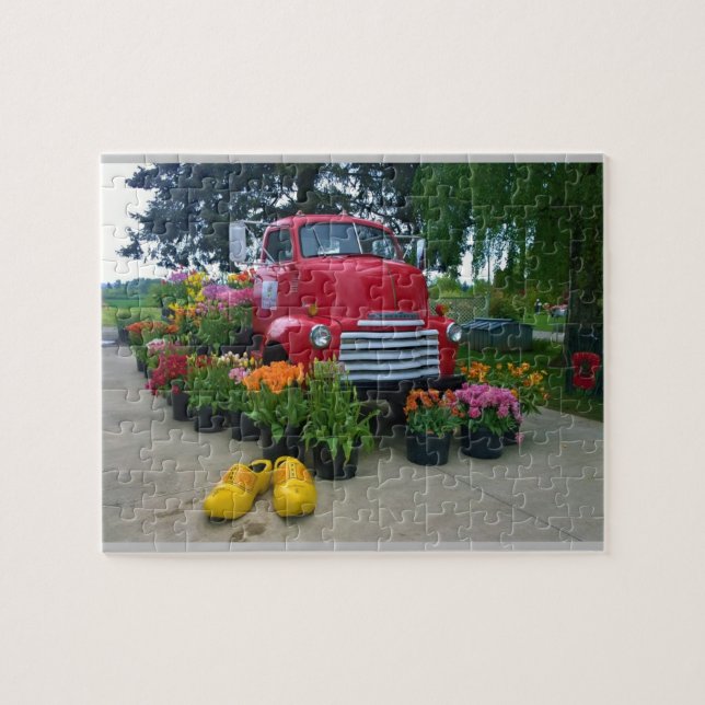 Red Truck with Tulips, Oregon Jigsaw Puzzle (Horizontal)