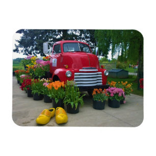 Red Truck with Tulips, Oregon Magnet