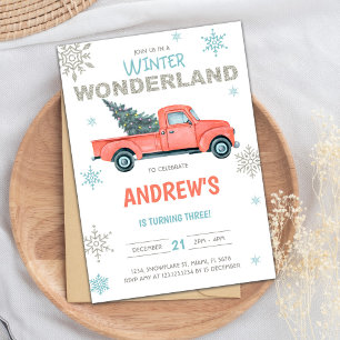 Red Truck Wonderland Birthday Invitations