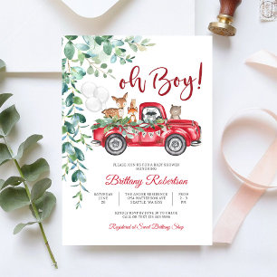 Red Truck Woodland Boy Shower Invitation