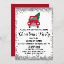 Red Truck Xmas Tree Company Christmas Party Silver Invitation