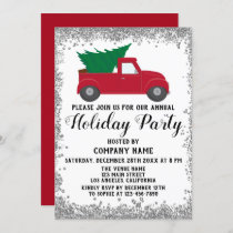 Red Truck Xmas Tree Company Holiday Party Silver Invitation