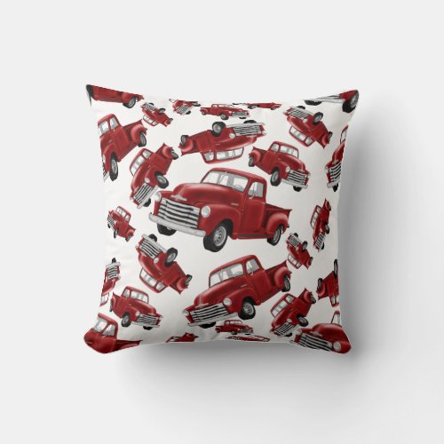 Red trucks throw pillow