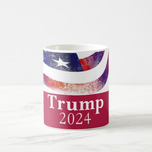 Red Trump 2024 Faded American Flag Campaign Coffee Mug