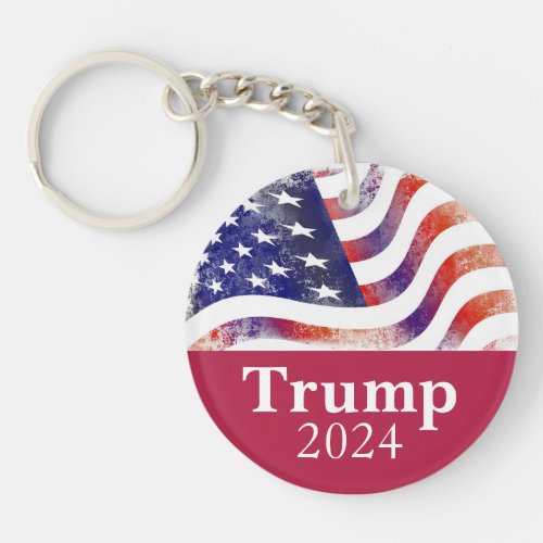 Red Trump 2024 Faded American Flag Campaign Keychain