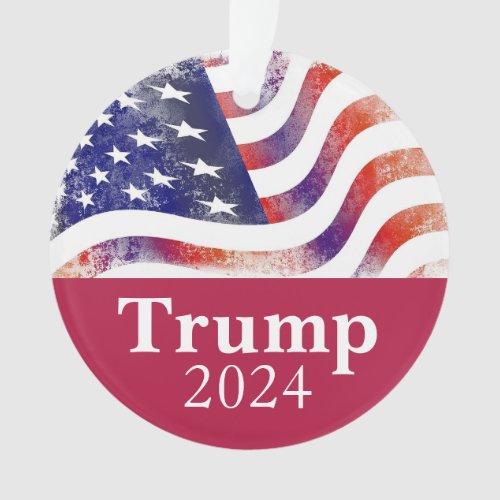 Red Trump 2024 Faded American Flag Campaign Ornament