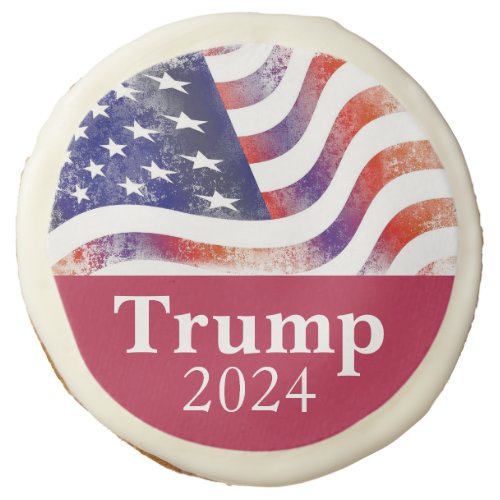 Red Trump 2024 Faded American Flag Campaign Sugar Cookie