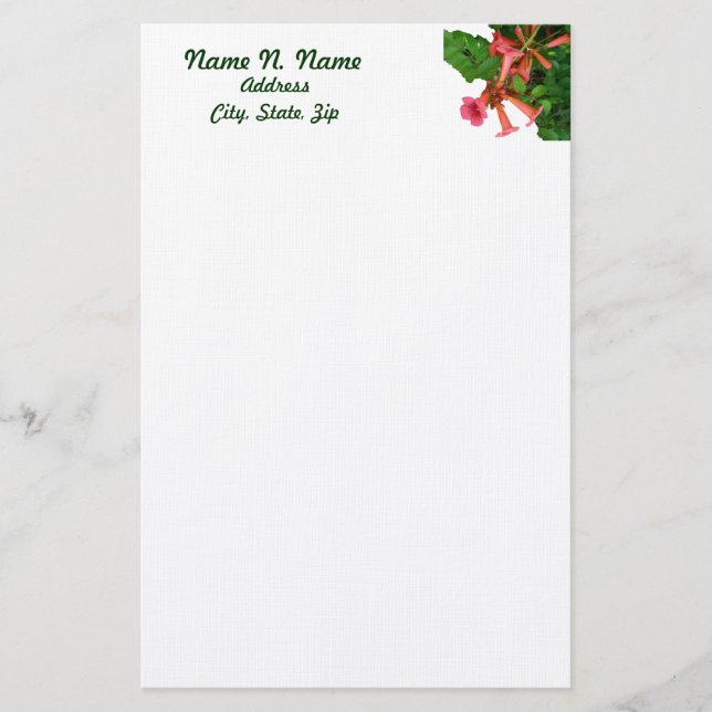 Red Trumpet Vine Stationery (Front)