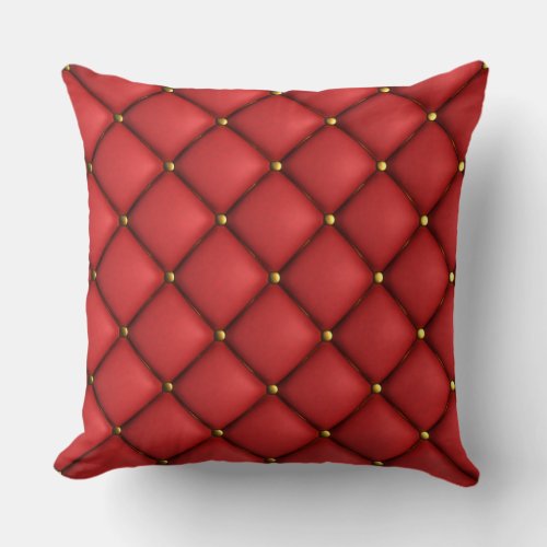 Red Tufted Leather Look Print Pillow