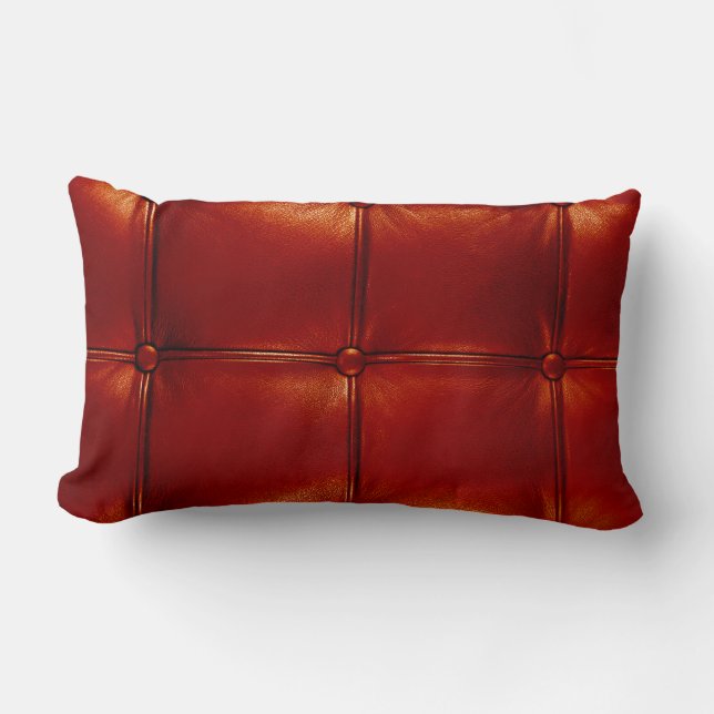 Red Tufted Leather Lumbar Pillow (Front)