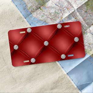 Red Tufted Small Square Decorative Pattern License Plate