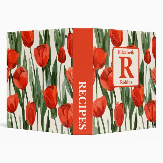 red tuilps personalized recipe 3 ring binder (Background)