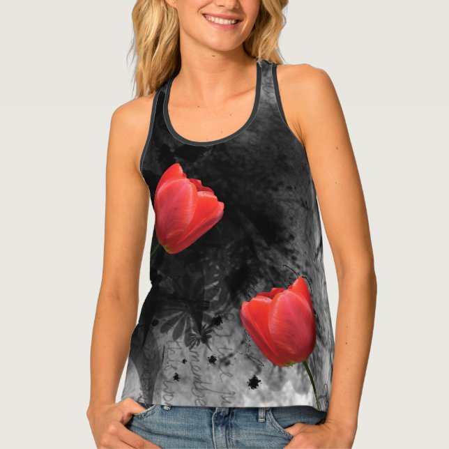 Red Tulip All-Over Print Racerback Tank Top (Front)