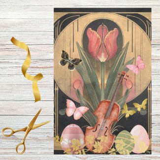 Red Tulip Art Deco Violin and Easter Eggs Musical