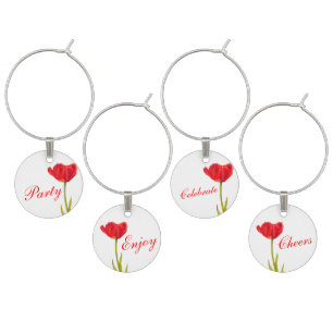 Red tulip art wedding sentiments wine charms