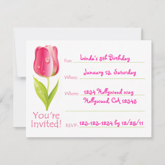 Red Tulip Birthday Invitation