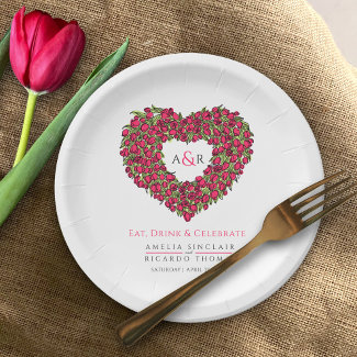 Red tulip bouquet ink art heart wedding 