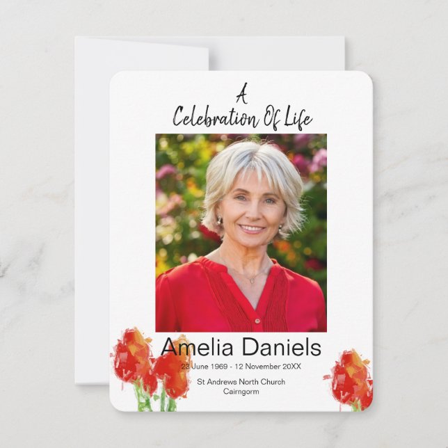 Red Tulip Celebration Of Life Photo Card (Front)