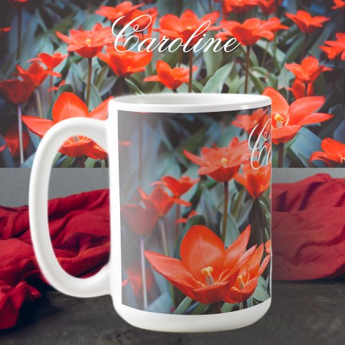 Red tulip field  coffee mug