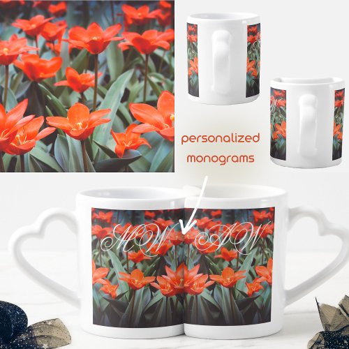 Red tulip field coffee mug set