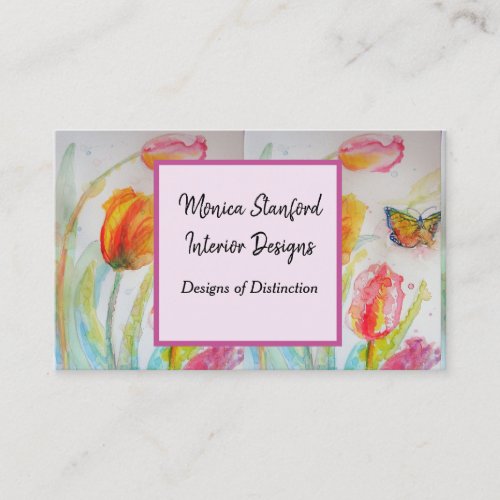 Red Tulip Floral Flowers Watercolour Business Card