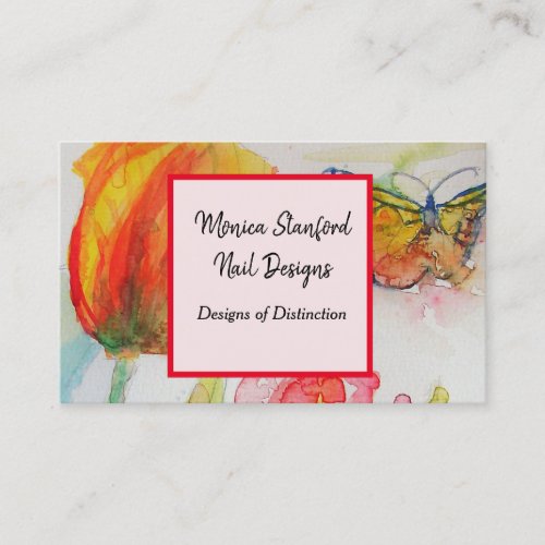 Red Tulip Floral Flowers Watercolour Business Card