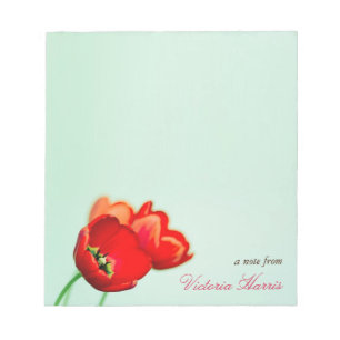 Red tulip floral mint green bokeh style personal notepad