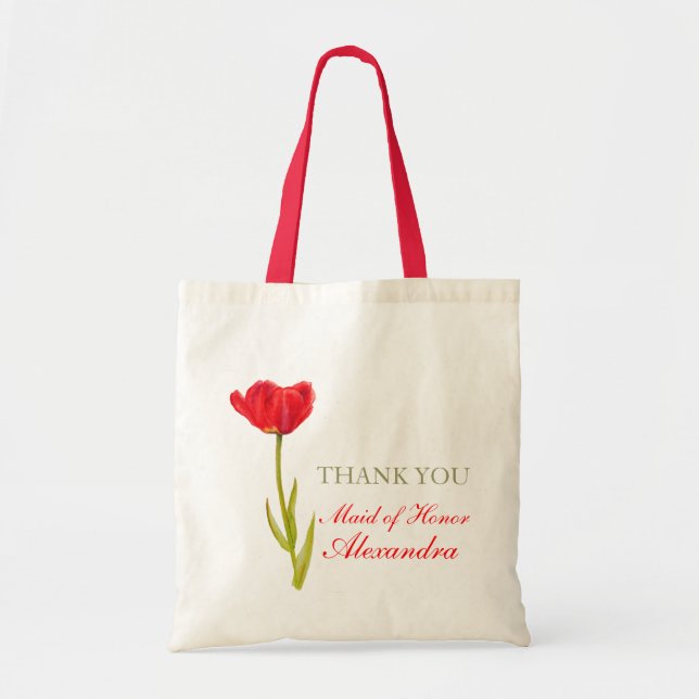 Red tulip flower art wedding maid of honor bag (Front)