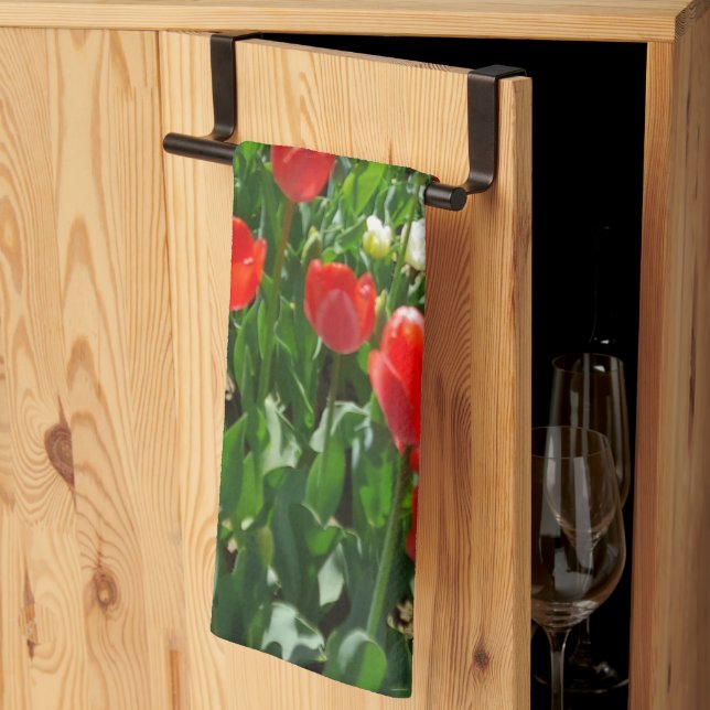Red Tulip Flower Field Nature Photography Kitchen Towel (Thirds Fold)