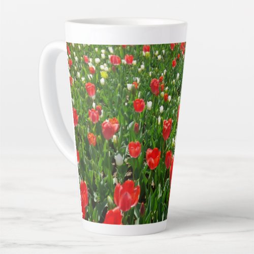 Red Tulip Flower Field Nature Photography Latte Mug