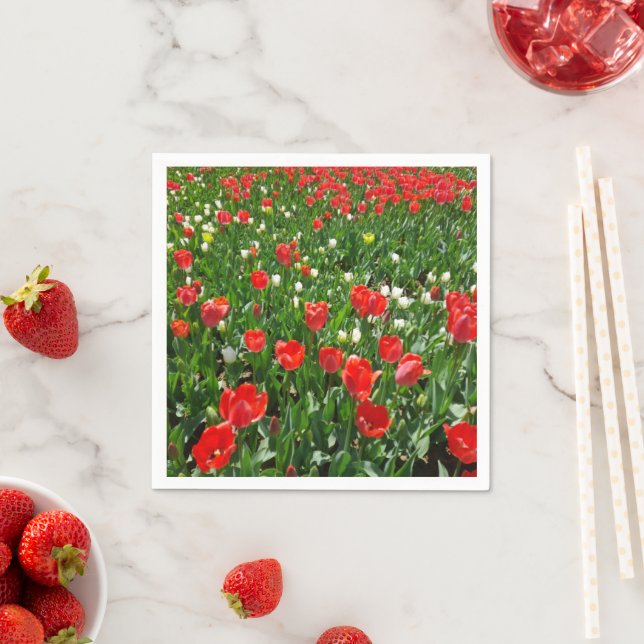 Red Tulip Flower Field Nature Photography Napkins (Insitu)