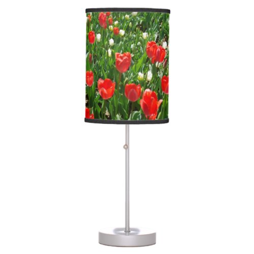 Red Tulip Flower Field Nature Photography Table Lamp