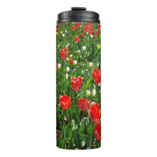 Red Tulip Flower Field Nature Photography Thermal Tumbler