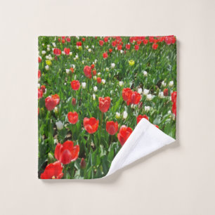 Red Tulip Flower Field Nature Photography Wash Cloth