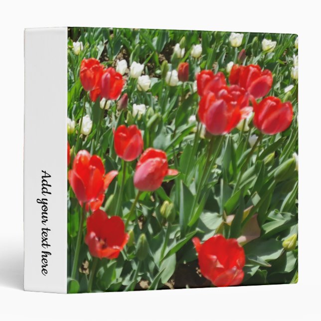 Red Tulip Flower Field Photo 3 Ring Binder (Front/Spine)